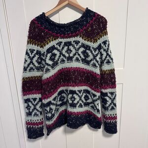 Free People Silver Reed Fair Isle Print Sweater size Small